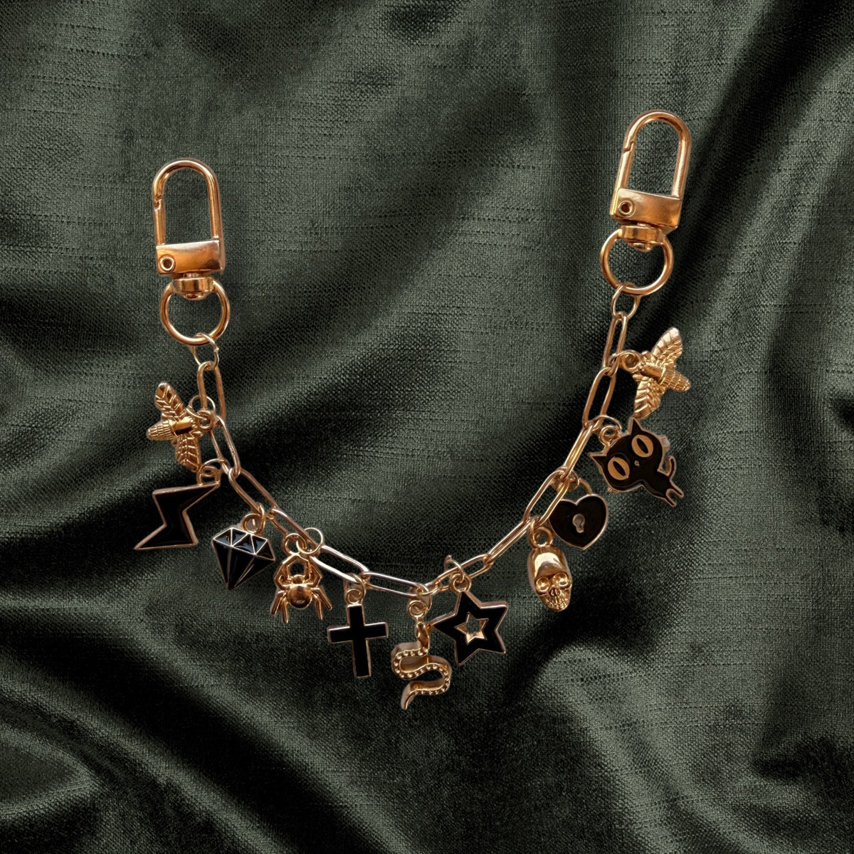 Bad Omens bag charm chain with black enamel charms
