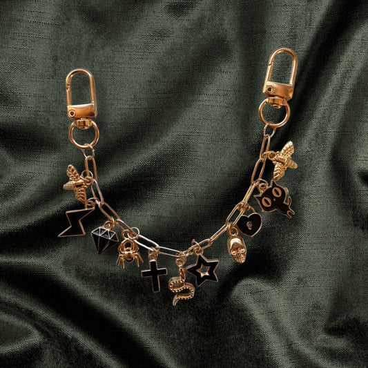 Bad Omens bag charm chain with black enamel charms